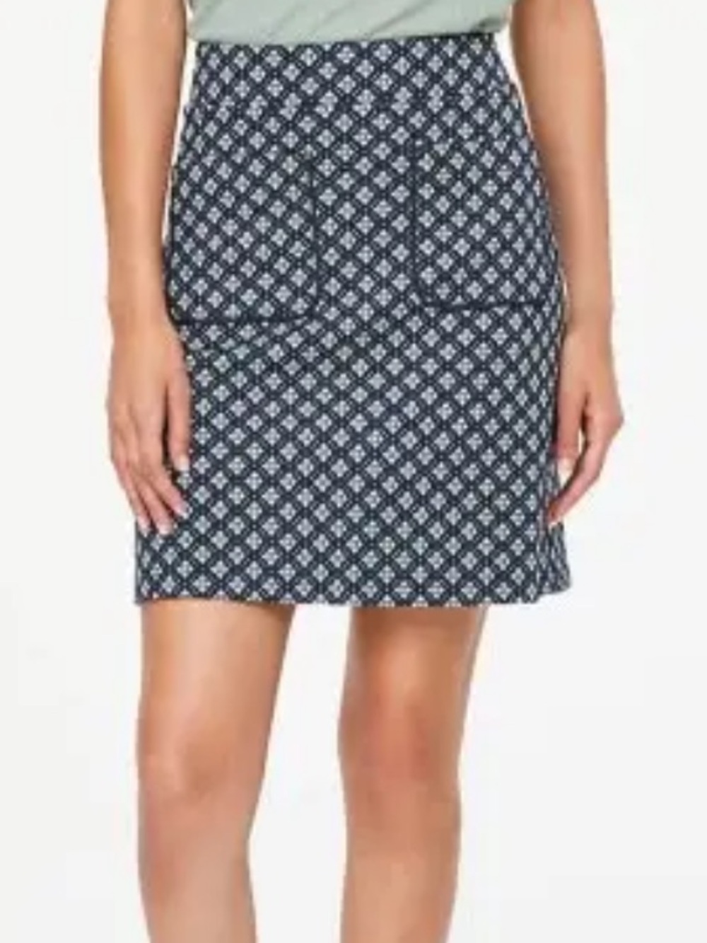 Ann Taylor LOFT Geometric Print Knit Business Casual Pencil Mini Skirt Blue 2P